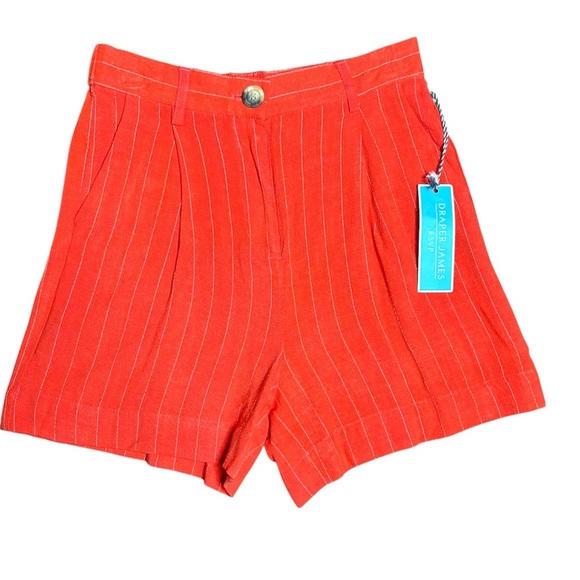 Draper James Linen Shorts Orange White Pinstripe Size XS CLOSET CLEAROUT - Picture 1 of 8